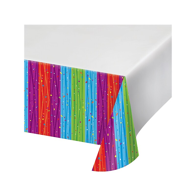 Creative Converting Milestone Celebrations 54" x 108" Plastic Table Cover, Multicolor, 3/Pack (DTC725683TC) image 1