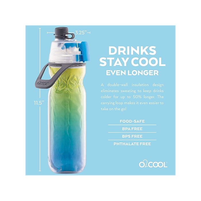 O2COOL Elite Mist 'N Sip Plastic Double Wall Insulated Water
