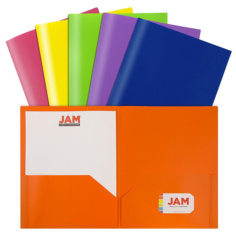JAM Paper Plastic POP 2-Pocket Presentation Folder, Multicolored, Assorted Colors, 6/Pack (383Eassrtd) image 1