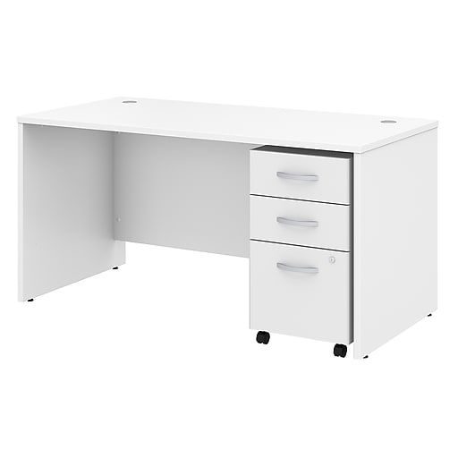 bush business furniture studio c 60"w x 30"d office desk with mobile file  cabinet, white (stc014wh)