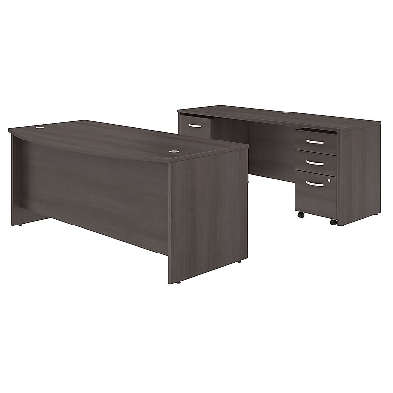 Bush Business Furniture Studio C 72"W Bow Front Desk and Credenza with Mobile File Cabinets, Storm Gray (STC009SG) image 1