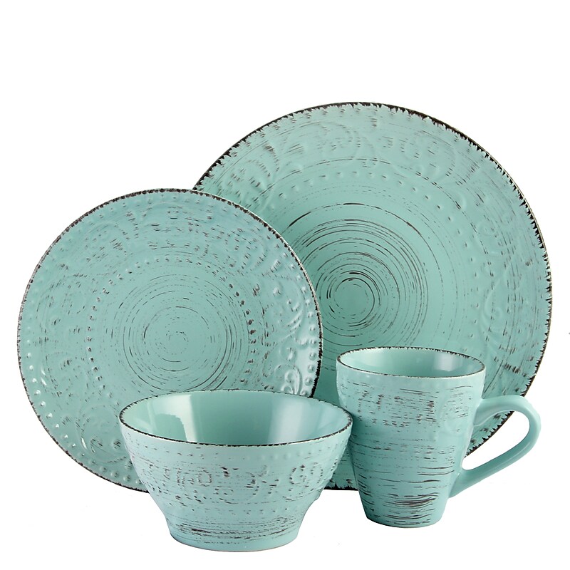 Elama Malibu Waves 16-Piece Stoneware Dinnerware Set Turquoise ELM-MALIBU-WAVES image 1