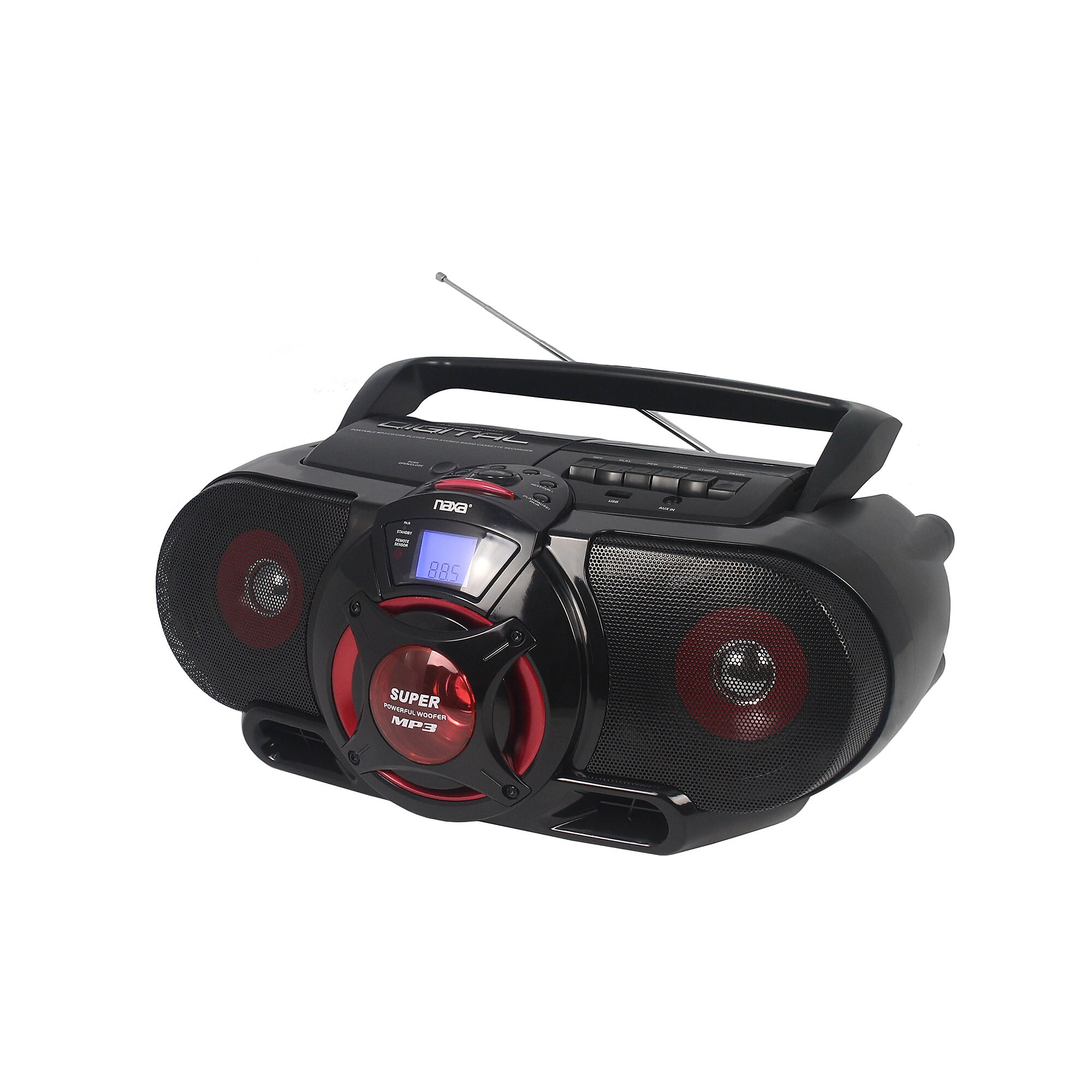 Naxa Portable Bluetooth MP3/CD AM/FM Stereo Radio Cassette Player and Recorder, Black/Red (NPB-273) Simolary simolary.com