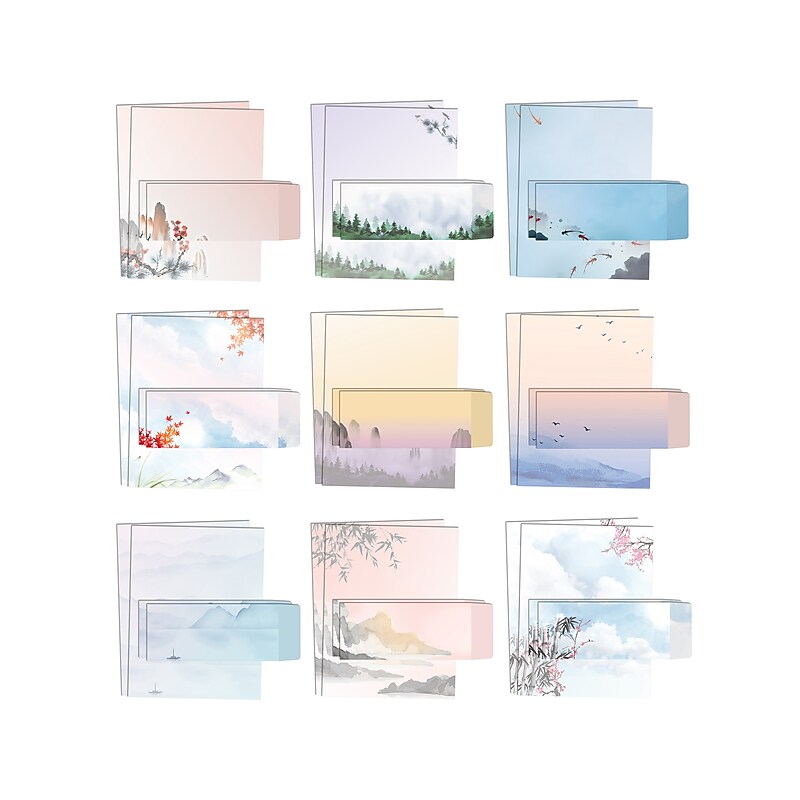 Better Office Stationery Kits, Assorted Japanese Watercolor Designs, 50/Set (63901) image 1