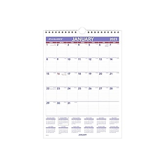 2023 AT-A-GLANCE 8" x 11" Monthly Wall Calendar, White/Purple/Red (PM1-28-23)