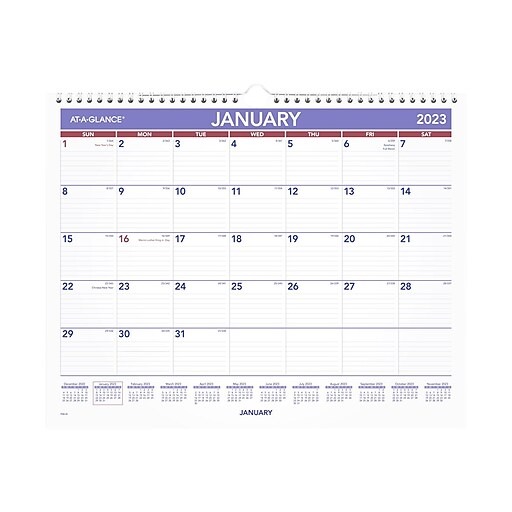 2023 ATAGLANCE 15" x 12" Monthly Wall Calendar, White/Purple/Red (PM8