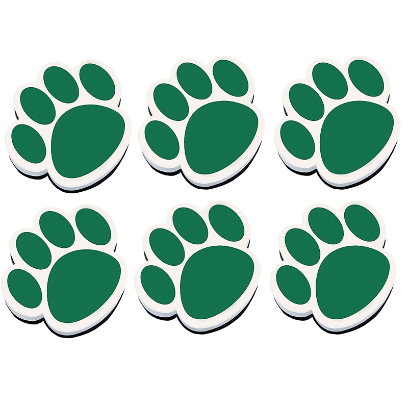 Ashley Magnetic Whiteboard Eraser, Green Paw, Pack of 6 (ASH10001-6) image 1