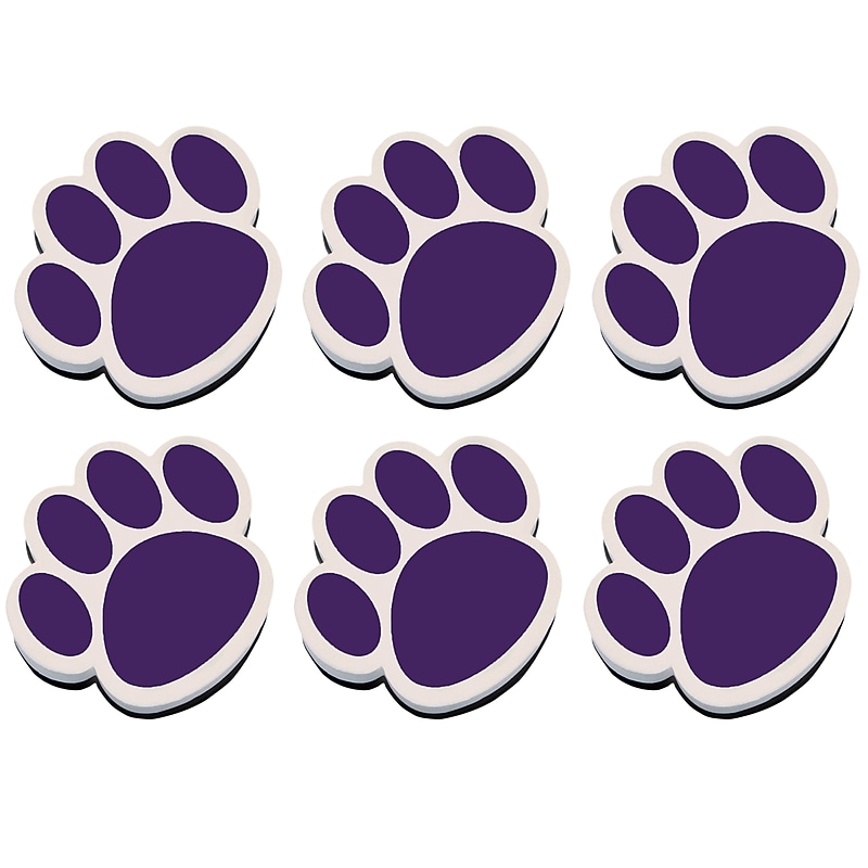 Ashley Dry Erase Magnetic Whiteboard Erasers, Purple Paw, Pack of 6 (ASH10005-6) image 1