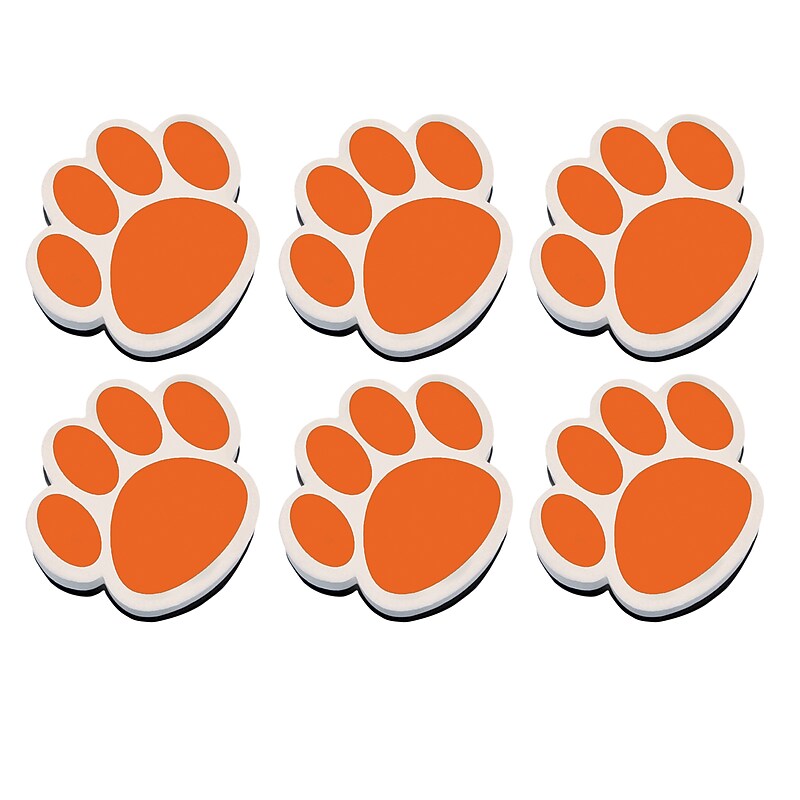 Ashley Dry Erase Magnetic Whiteboard Erasers, Orange Paw, Pack of 6 (ASH10006-6) image 1