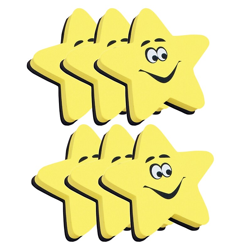Ashley Dry Erase Magnetic Whiteboard Erasers, Star, Pack of 6 (ASH10016-6) image 1