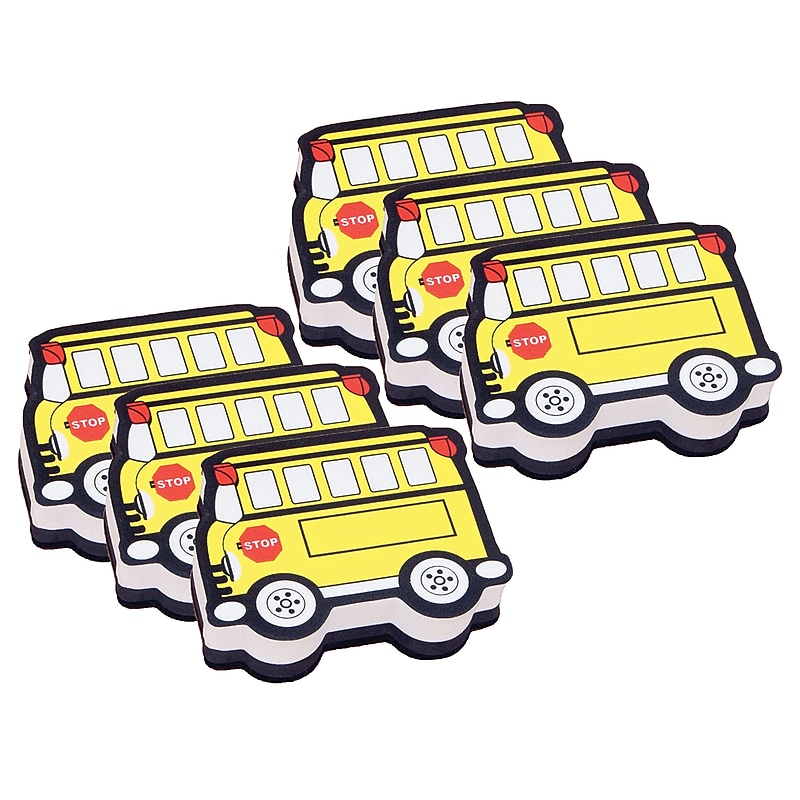 Ashley Dry Erase Magnetic Whiteboard Erasers, School Bus, Pack of 6 (ASH10018-6) image 1