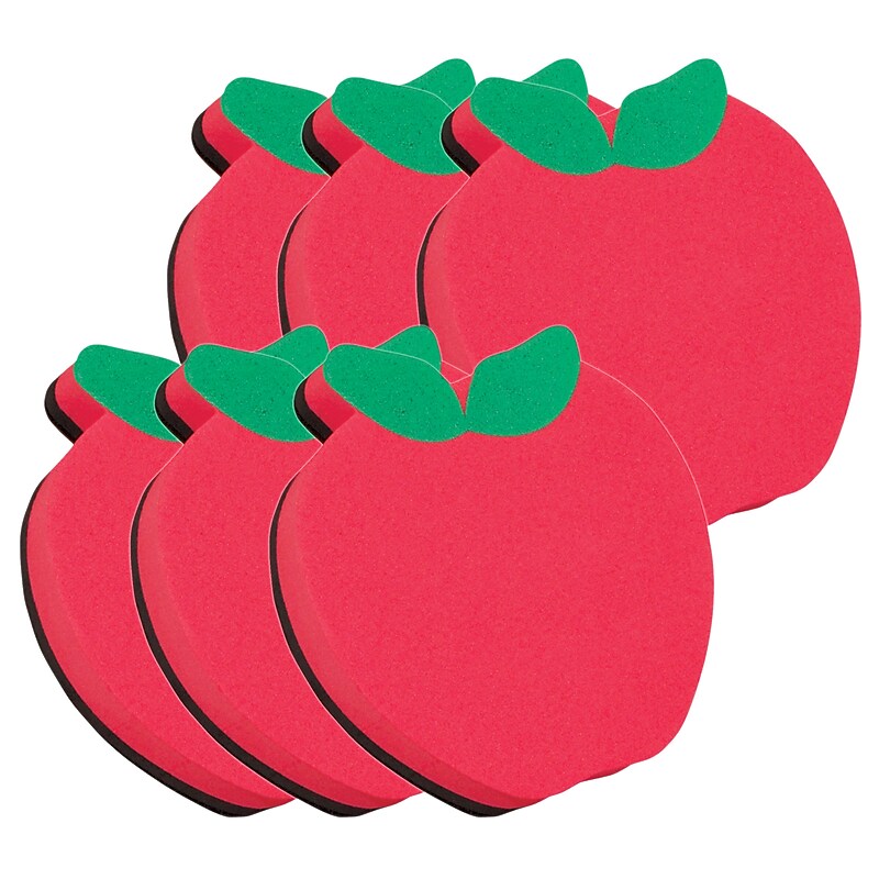 Ashley Dry Erase Magnetic Whiteboard Erasers, Apple, Pack of 6 (ASH10020-6) image 1