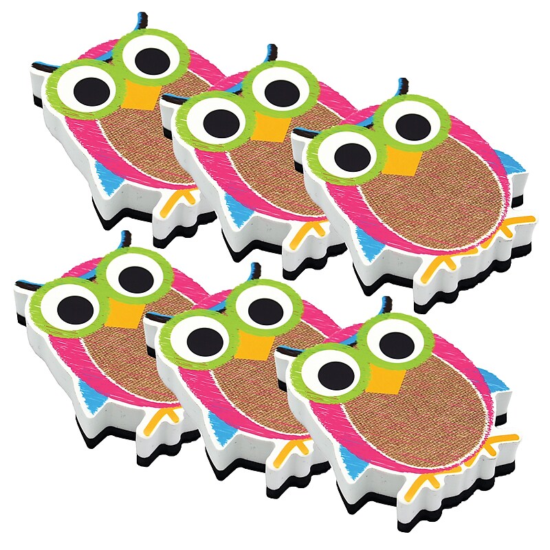 Ashley Magnetic Whiteboard Eraser, Burlap Scribble Owl, Pack of 6 (ASH10049-6) image 1