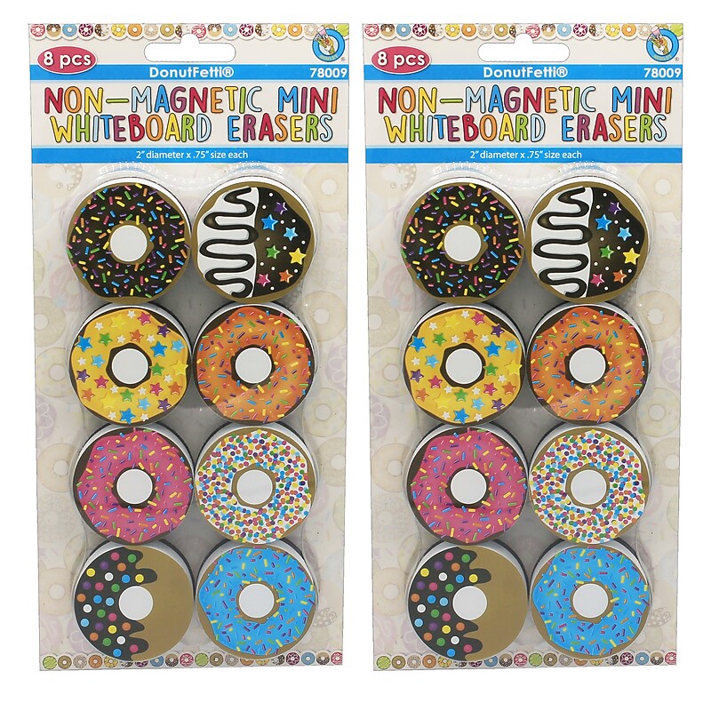Ashley Productions Non-Magnetic Mini Whiteboard Erasers, DonutFetti, 8 Per Pack, 2 Packs (ASH78009-2) image 1