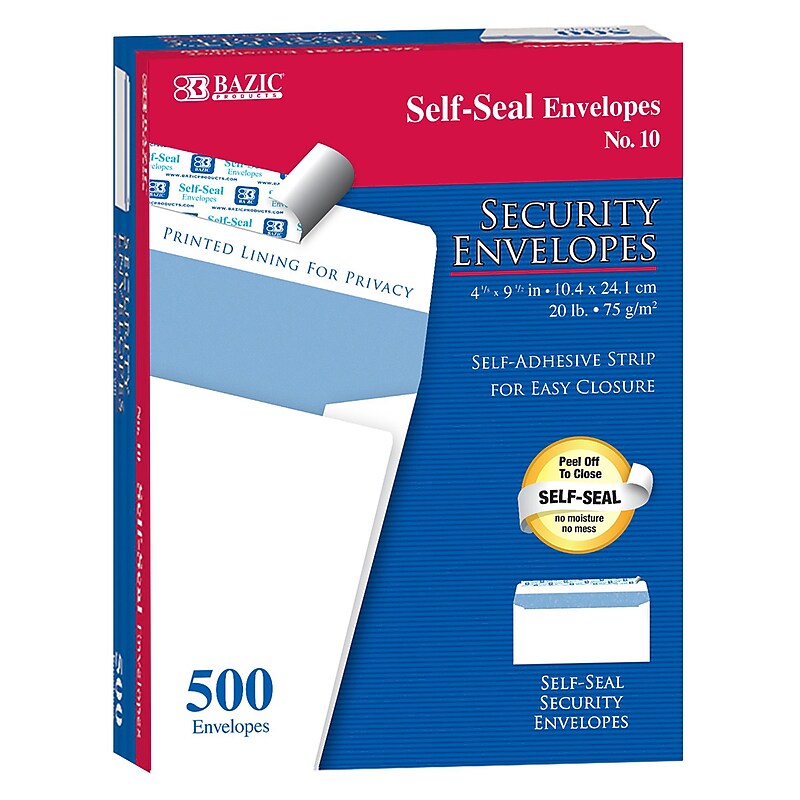Bazic Kraft Self Seal Security Tinted #10 Business Envelope, 4 1/8" x 9 1/2", 500/Pack (BAZ5064) image 1