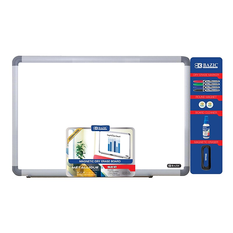 Bazic Value Pack, Magnetic Dry Erase Whiteboard, Aluminum Frame , 24" x 36" (BAZ6050) image 1