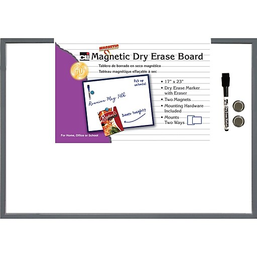 Charles Leonard Dry Erase Whiteboard, Gray Tin Frame, 17" x 23