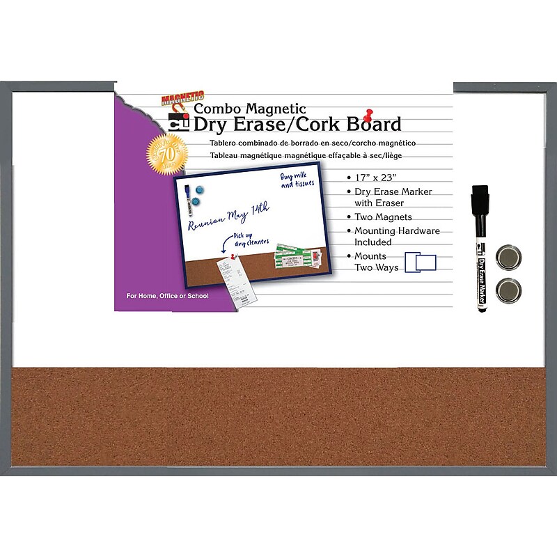 Charles Leonard Magnetic Dry Erase Whiteboard/Cork board ,Tin Frame, 17" x 23" (CHL35415) image 1