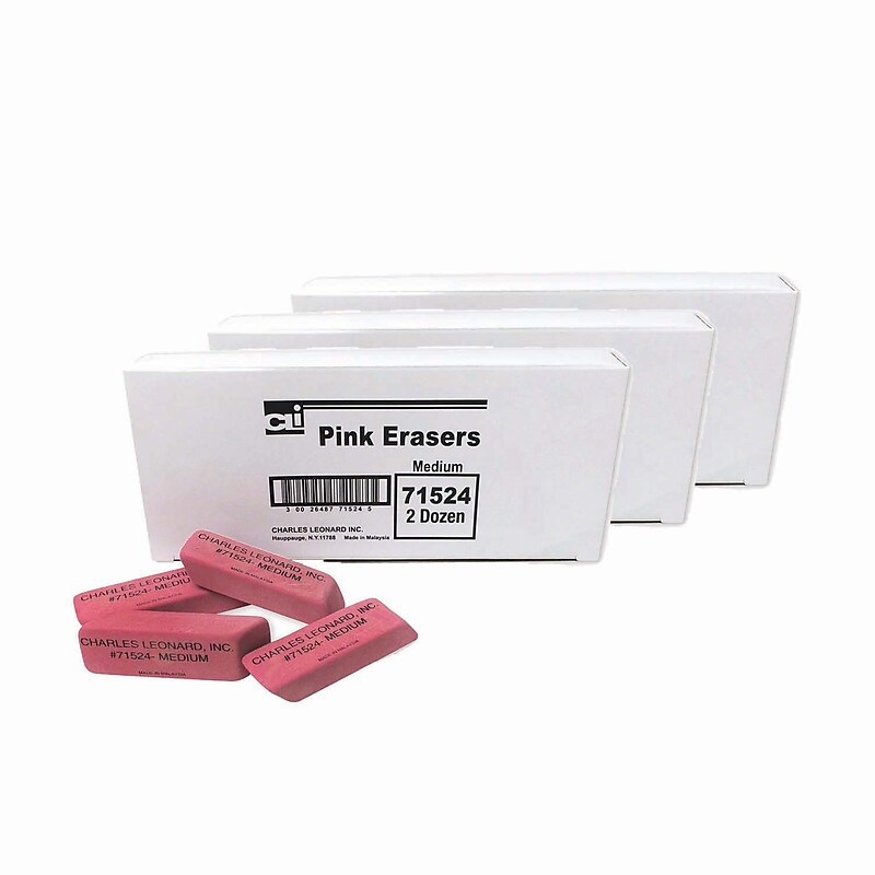CLI Medium Natural Rubber Eraser, Pink, 24/Pack, 3 Packs (CHL71524-3) image 1