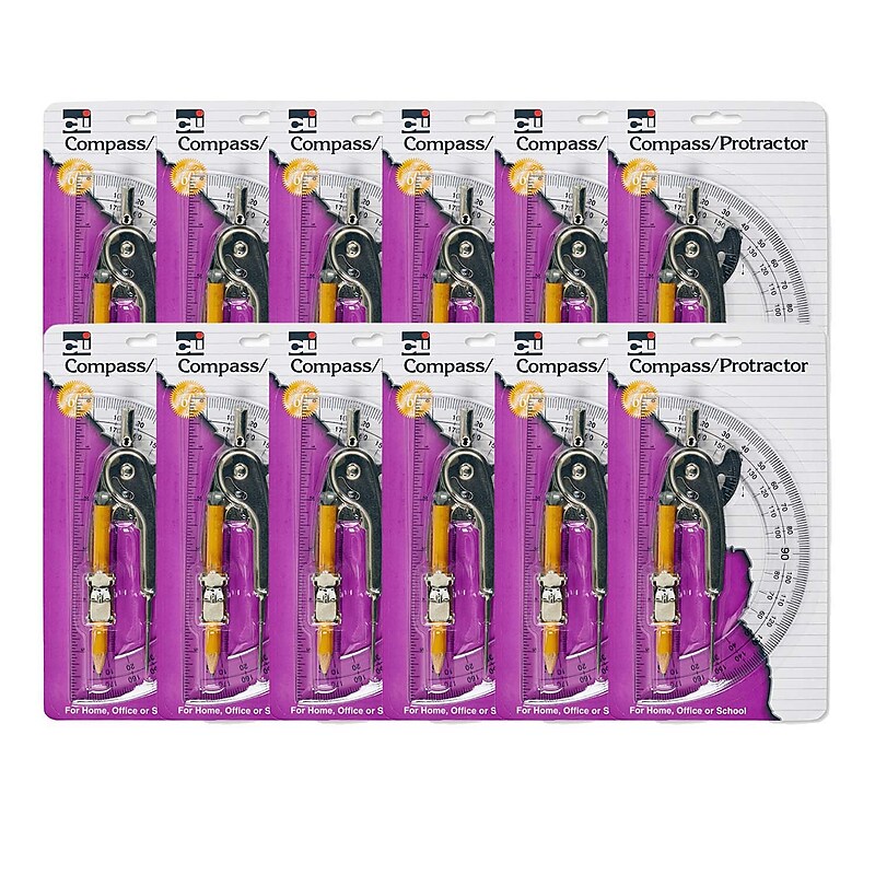 Charles Leonard Ball Bearing Compass & 6 Inch Protractor Combo Set, 12 Sets/Bundle (CHL80960-12) image 1