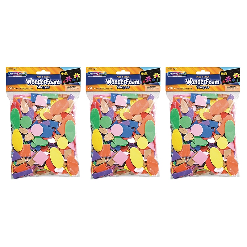 Creativity Street WonderFoam Peel & Stick Shapes, Assorted Shapes, Colors & Sizes, 720 Pieces/Pack, 3 Packs (CK-4308-3) image 1