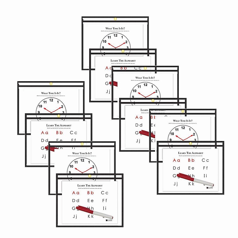 C-Line Reusable Dry Erase Pockets Study Aid, Black, 12" x 9", Pack of 10 (CLI40711-10) image 1