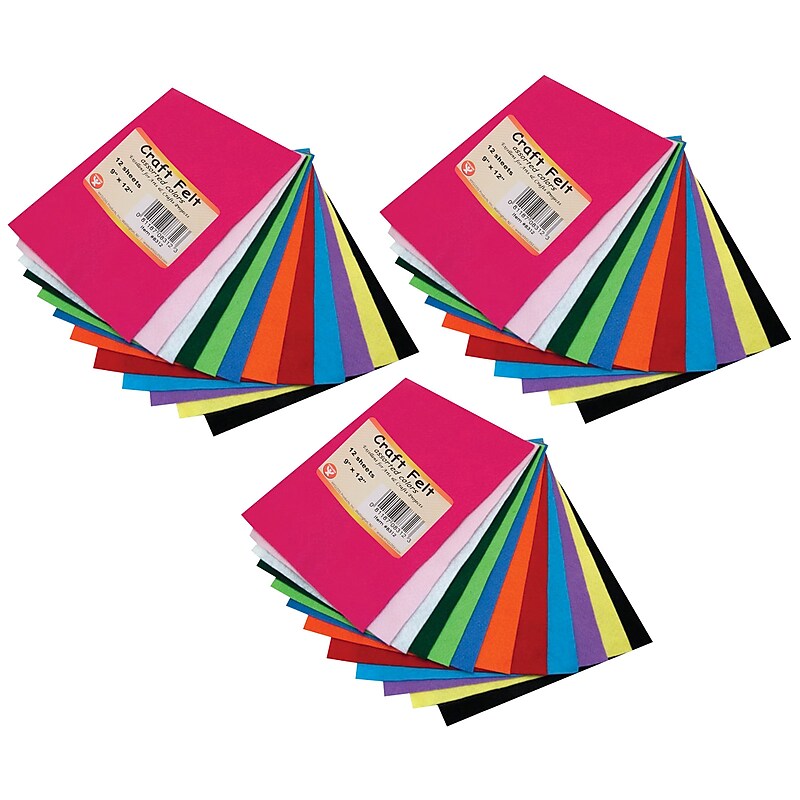 Hygloss Craft Felt, 9" x 12", 12 Sheets/Pack, 3 Packs (HYG8312-3) image 1