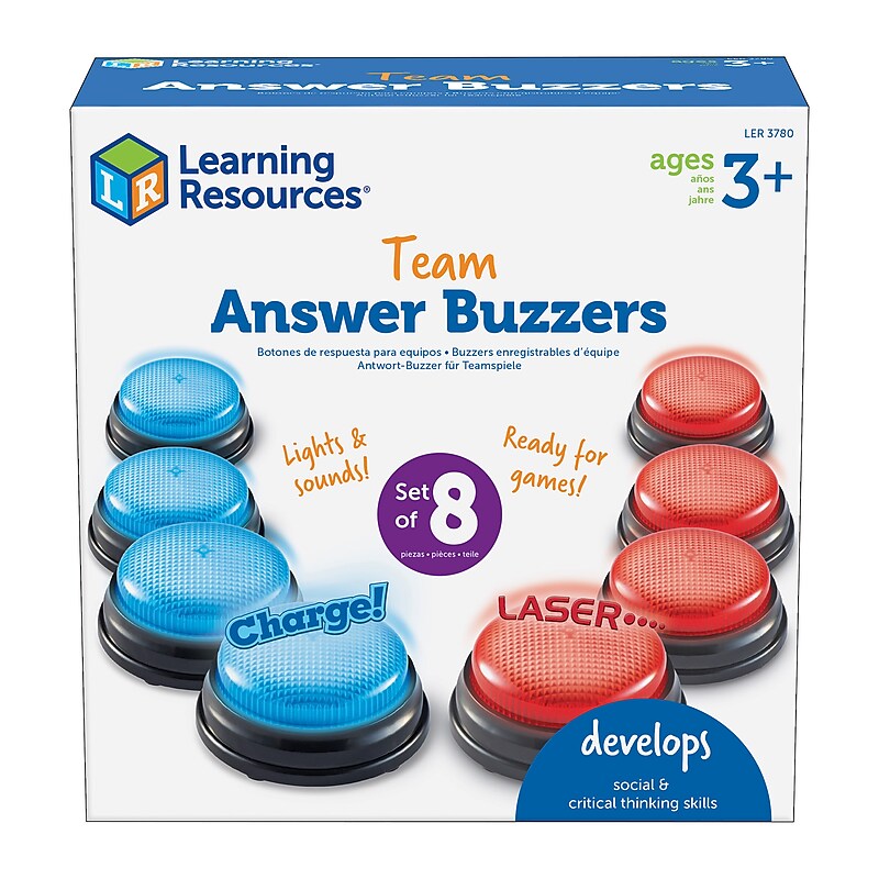 Learning Resources Team Answer Buzzers, Red/Blue, 8/Pack (LER3780) image 1