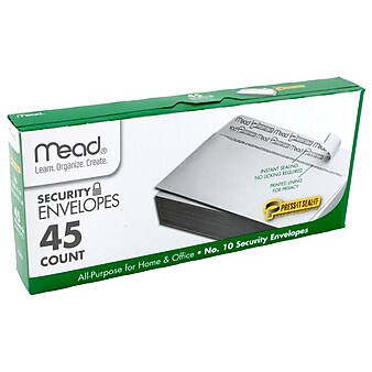 Mead Press-It Seal-It #10 Security Envelopes, 4-1/8" x 9-1/2", White, 45/Box, 12 Boxes (MEA75026-12)