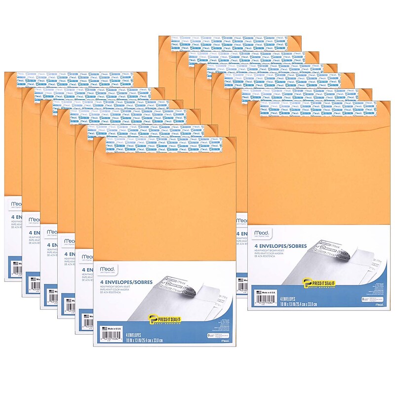 Mead Press-It Seal-It Envelopes, 10" x 13", 4/Box, 12 Boxes (MEA76082-12) image 1