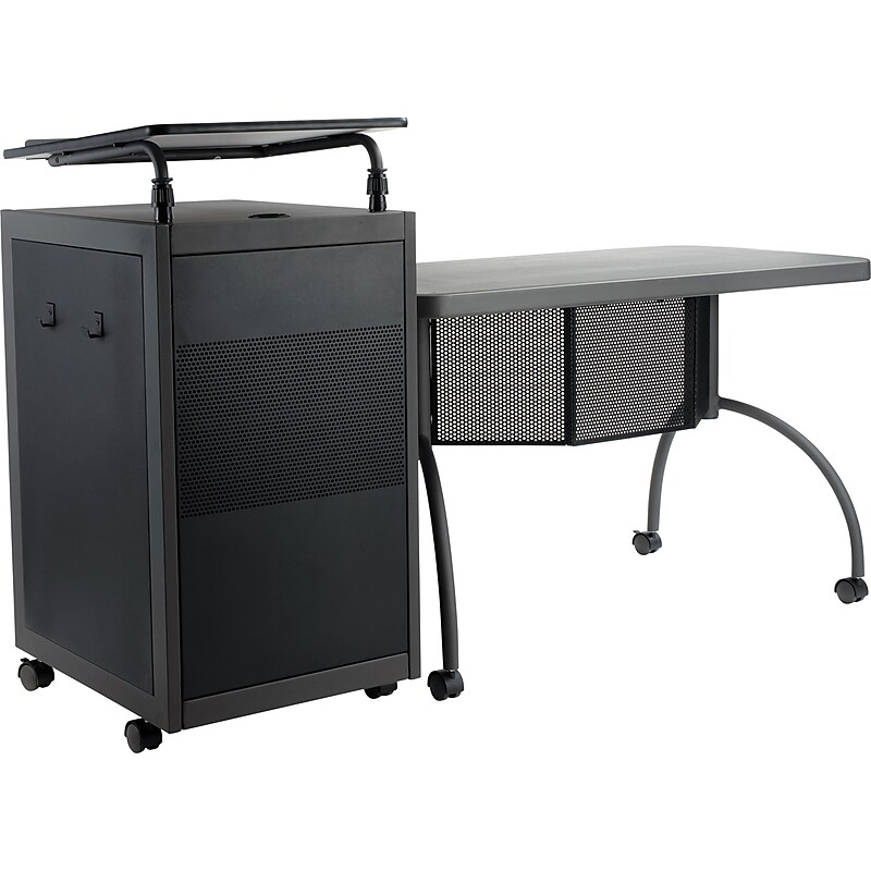 Oklahoma Sound WorkPod 41" Floor Lectern with Desk, Black/Charcoal Slate/White Nebula (TWP1) image 1
