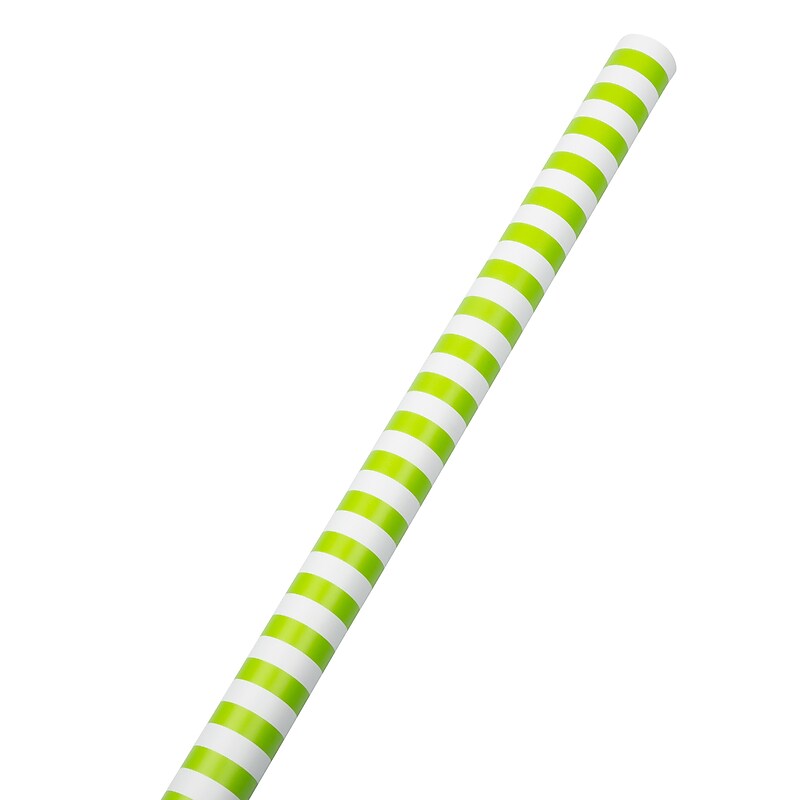 JAM Paper Wrapping Paper, 25 Sq. Ft, Lime Green & White Stripes (2226516999) image 1
