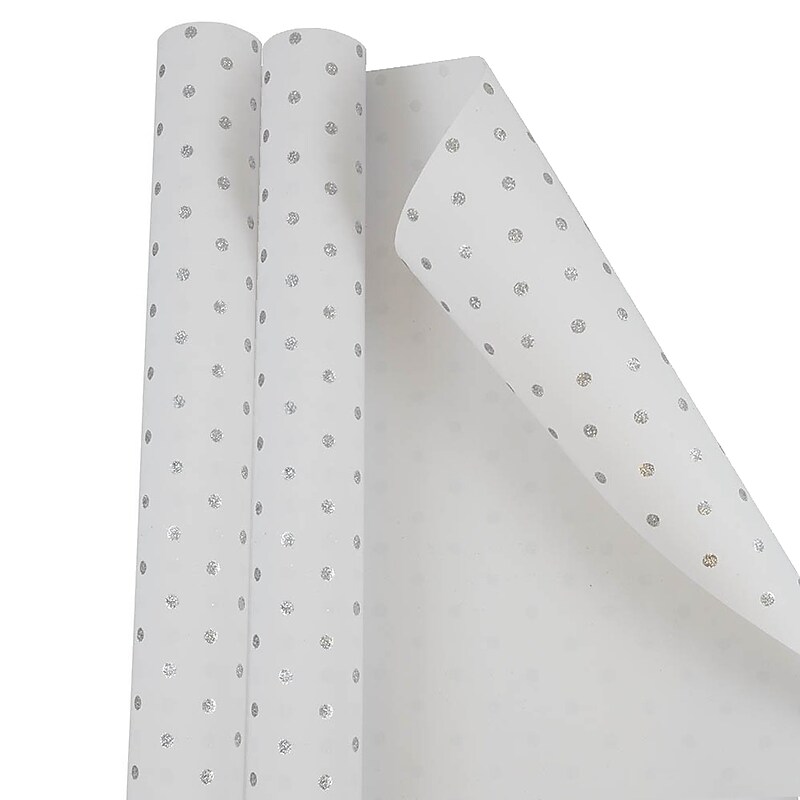 JAM Paper Wrapping Paper, 25 Sq. ft. x 30", White with Silver Glitter Dots, 2/Pack (226432368A) image 1
