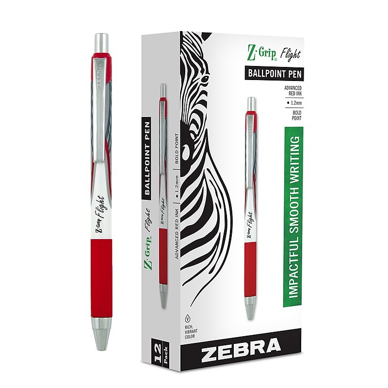Zebra Z-Grip Flight Retractable Ballpoint Pen, Bold Point, 1.2mm, Red Ink, Dozen (21930) image 1