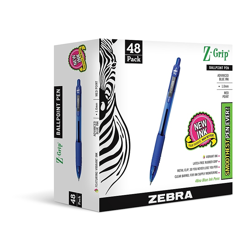 Zebra Z-Grip Retractable Ballpoint Pen, Medium Point, 1.0mm, Blue Ink, 48 Pack (22248) image 1
