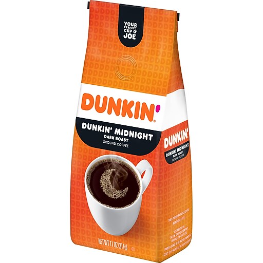 Dunkin’ Midnight Dark Roast Ground Coffee, 11 oz. Bag (SMU00076) Staples