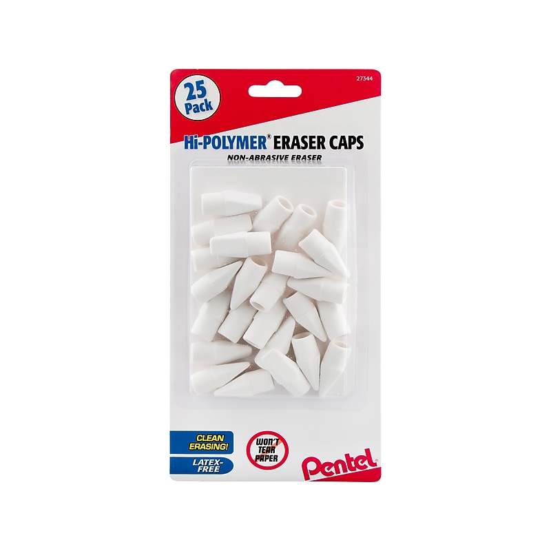 Pentel Hi-Polymer Eraser Cap, White, 25/Pack (ZEH02BP25) image 1
