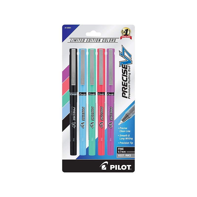 Pilot Precise V7 Harmony Rollerball Pens, Fine Point, 0.7mm, Assorted Ink, 5/Pack (16991) image 1