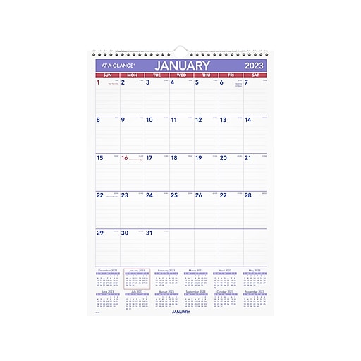 2023 AT A GLANCE 12 X 17 Monthly Wall Calendar White Purple Red PM2