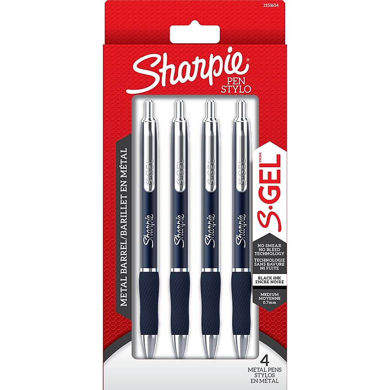 Sharpie S-Gel Metal Retractable Gel Pen, Medium Point, Black Ink, 4/Pack (2153654) image 1