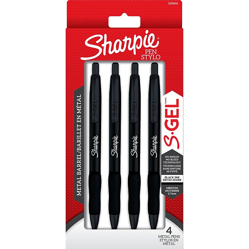 Sharpie S-Gel Metal Retractable Gel Pen, Medium Point, Black Ink, 4/Pack (2153578) image 1