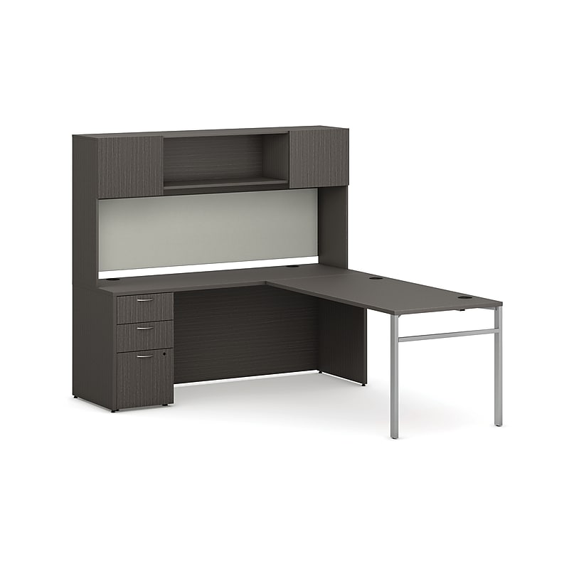 HON Mod 72" L-Shaped Executive Desk with Storage, Slate Teak (HLPL8472LDSKSL1ULEGS) image 1