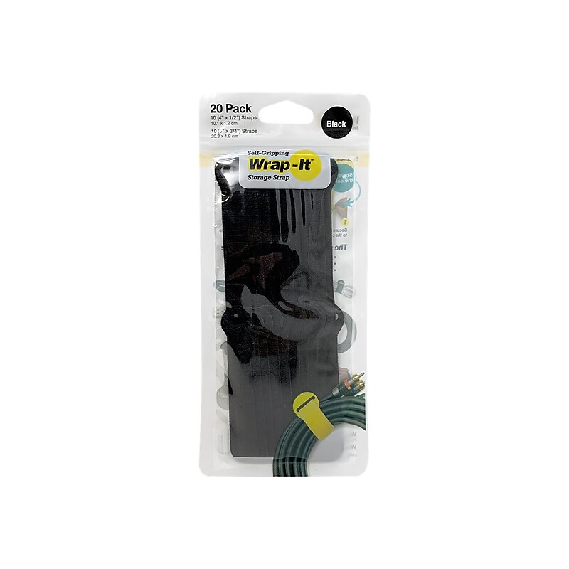 Wrap-It Storage 4"/8"L Cable Straps, Black, 20/Pack (420-48BL) image 1