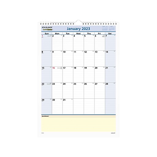 2023 ATAGLANCE QuickNotes 12" x 17" Monthly Wall Calendar, White/Blue