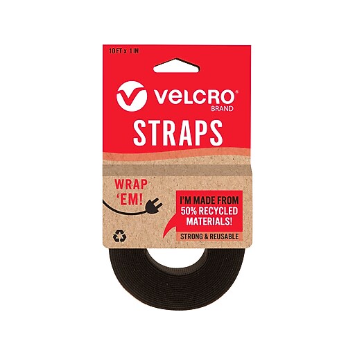 Velcro Eco 1" x 10' Strap Hook & Loop Fastener, Black (VEL30188USA