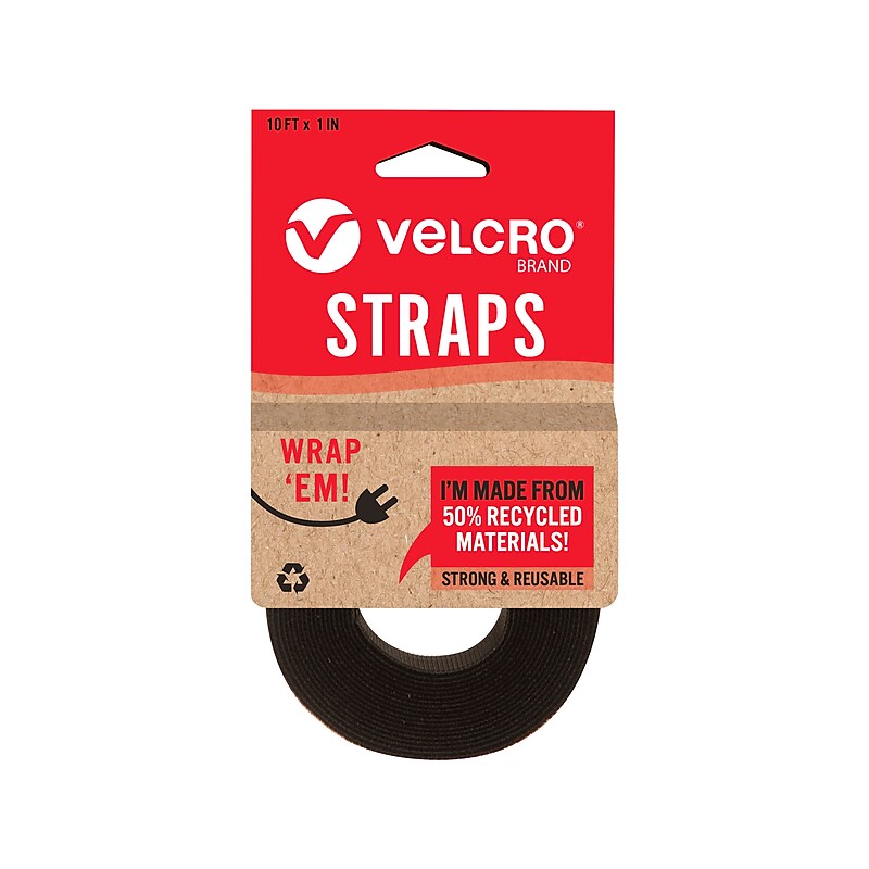 Velcro Eco 1" x 10' Strap Hook & Loop Fastener, Black (VEL-30188-USA) image 1