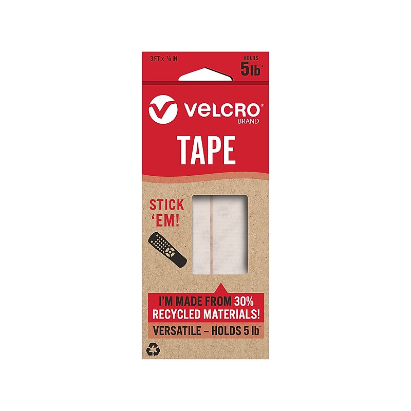 Velcro Eco 0.88" x 3' Sticky Back Hook & Loop Fastener, White (VEL-30192-USA) image 1
