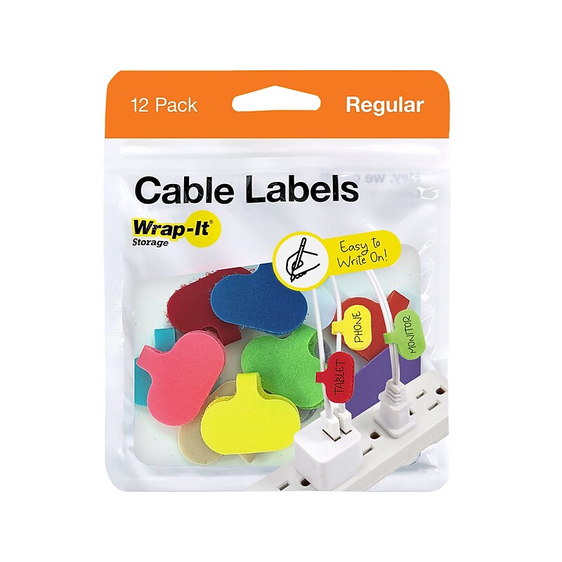 Wrap-It Storage Cable Identification Labels, Assorted Colors, 12/Pack (412-CL-V-MC) image 1