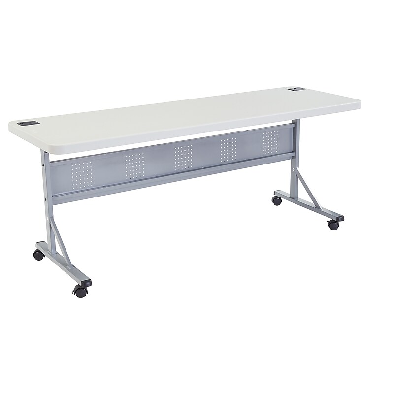 NPS BPFT Series Flip-N-Store 72"W x 24"D Training Room Table, With Wheels, Speckled Gray (BPFT-2472) image 1