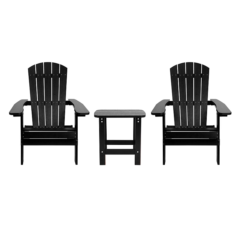 Flash Furniture Charlestown All-Weather Poly Resin Folding Adirondack Chairs with Side Table, Black, 3/Set (JJC145052T141BK) image 1